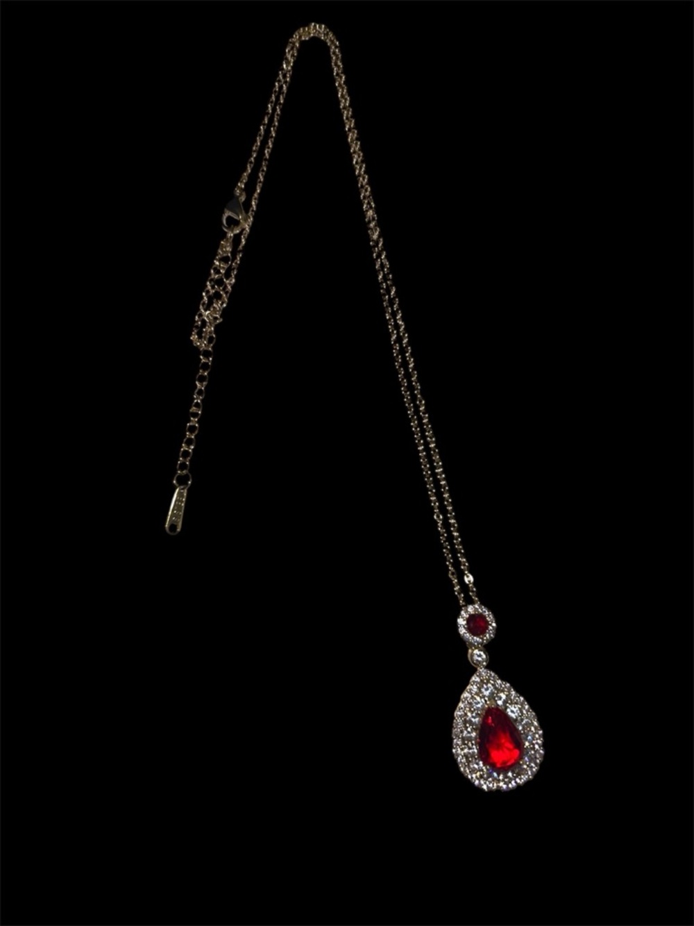 Red Crystal Teardrop Pendant 18K Gold Plated Necklace - Picture 5 of 5